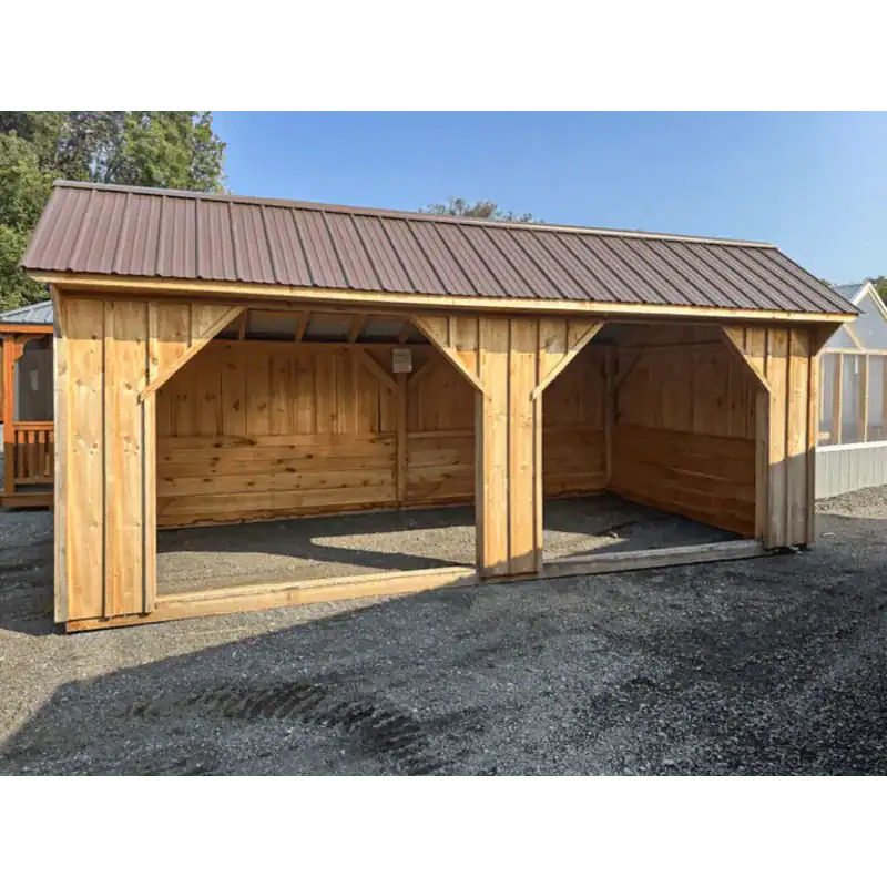 Image of a wooden run-in with two openings